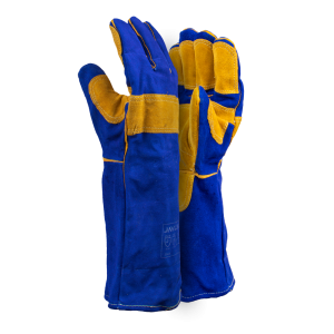 Superior Blue Leather Lined Welding Gloves Leather Full Palm And Finger Reinforcing - 20cm Cuff