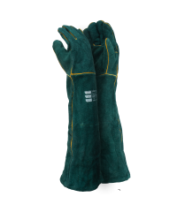 d50c481edd36fe85bbfadd8f85d60771.png Green Leather Fully Welted Lined Gloves - 40cm Cuff